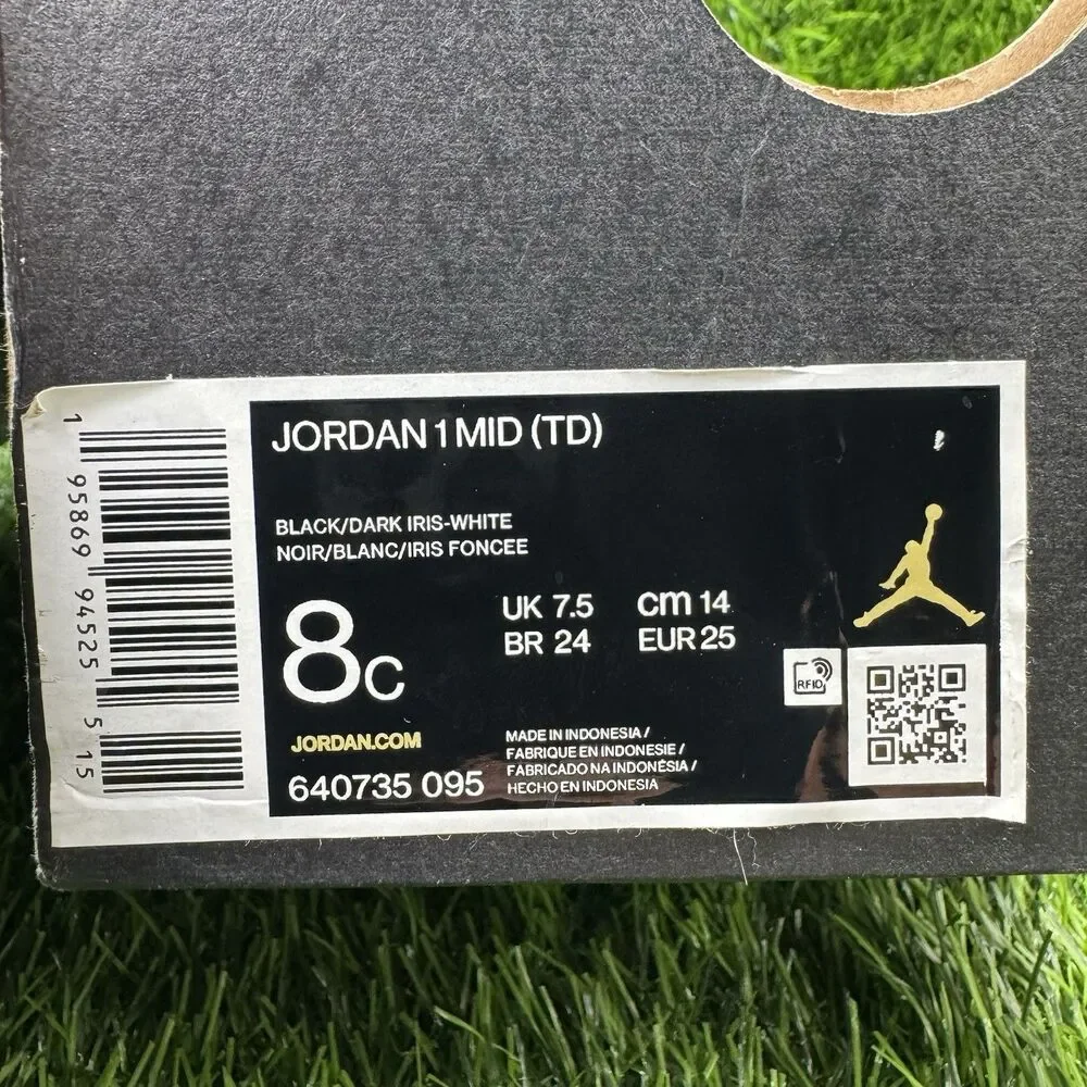 Nike Air Jordan Retro 1 Mid Dark Iris Black/Purple Toddler 8c Sneaker Shoes
